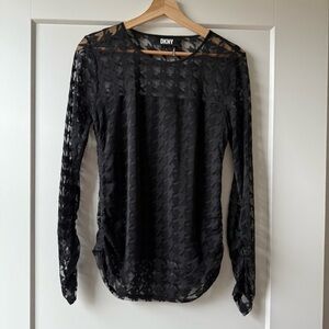 DKNY Black Sheer Long Sleeve Blouse